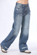 Distressed Vintage Wash Wide Leg Jeans - 11705