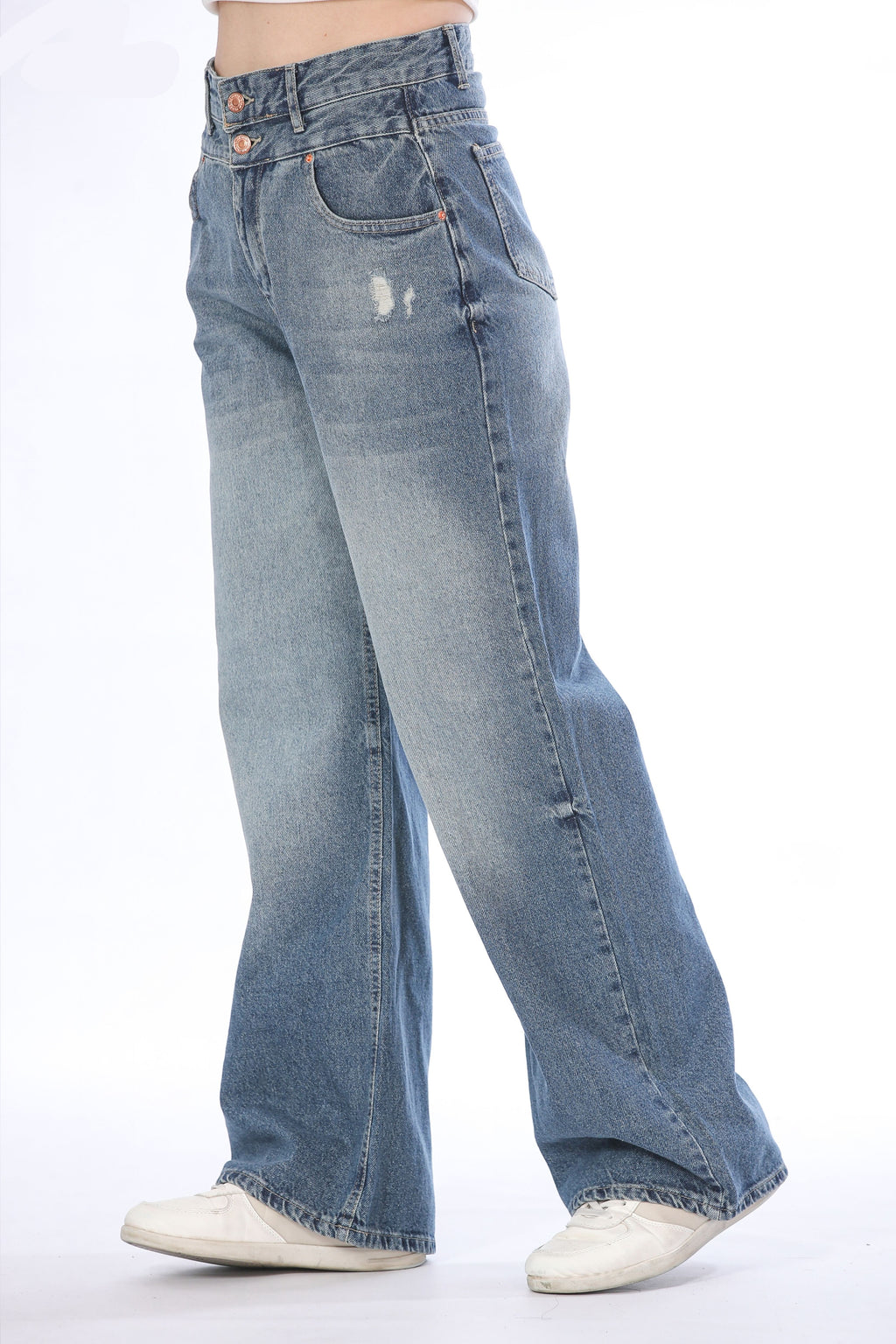 High-Waist Double Button Wide Leg Jeans - 11693/2