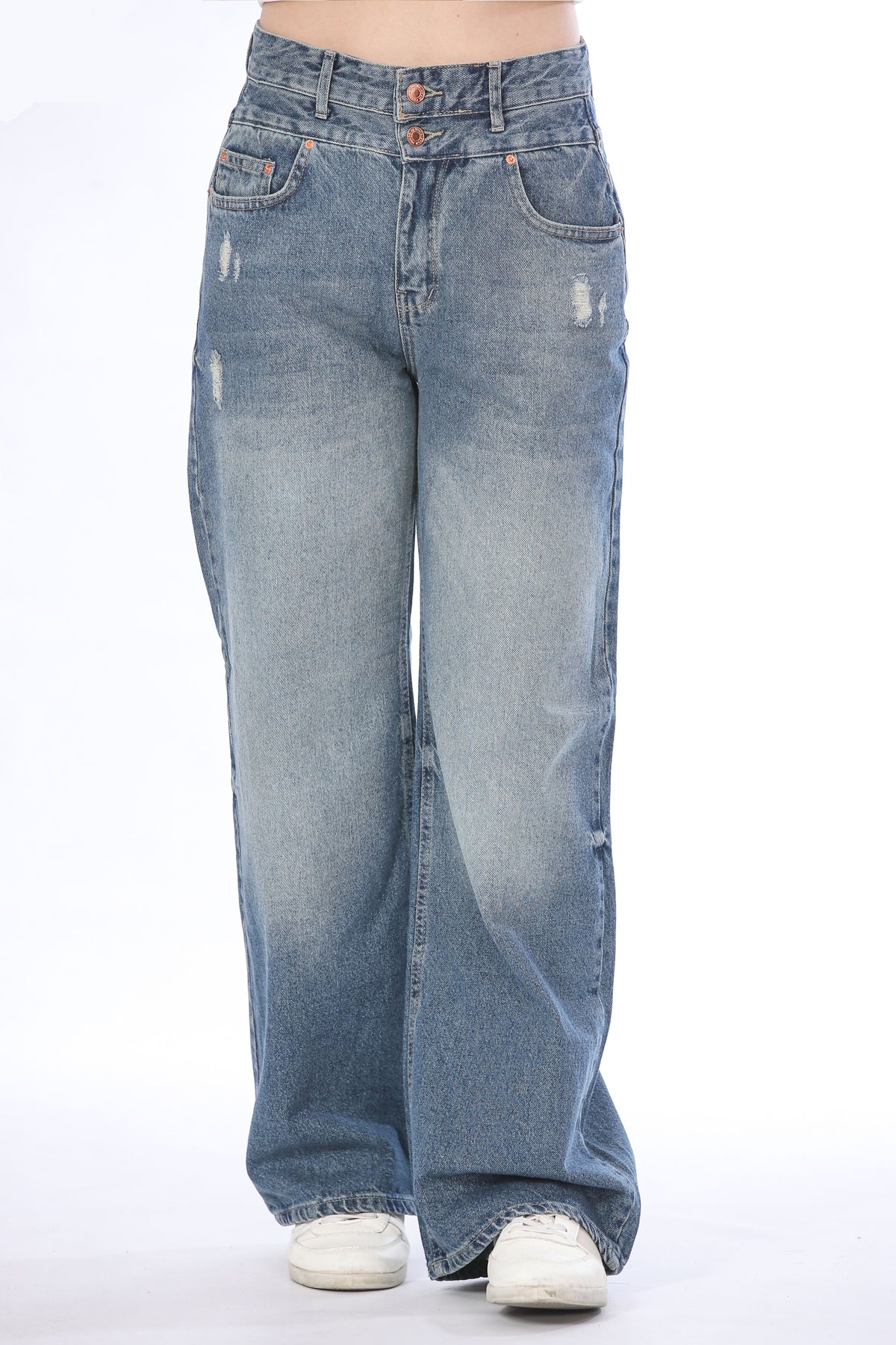 High-Waist Double Button Wide Leg Jeans - 11693/2