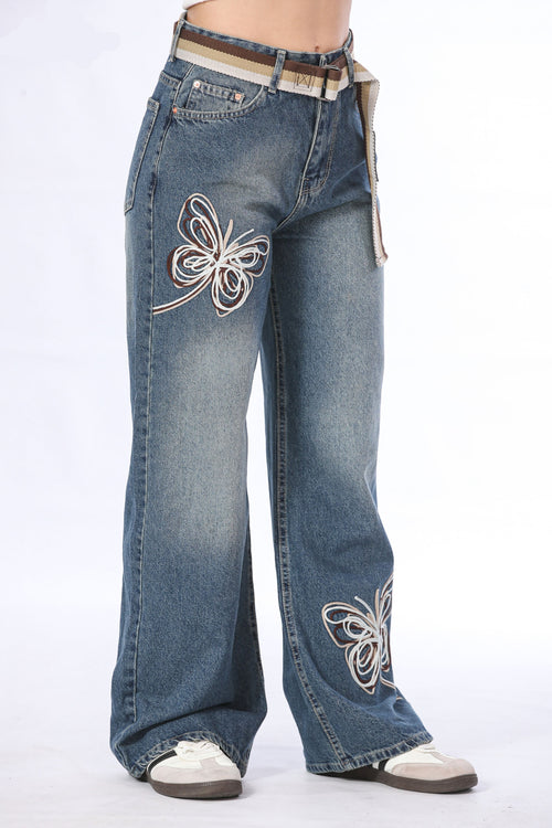 Baggy Denim with Butterfly Stitching - 11689