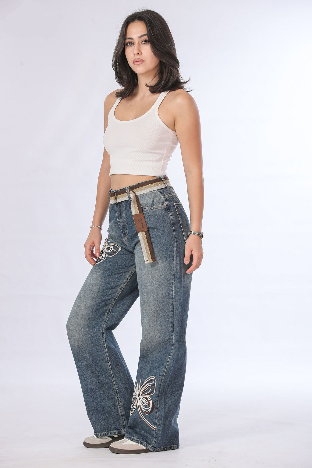 Baggy Denim with Butterfly Stitching - 11689