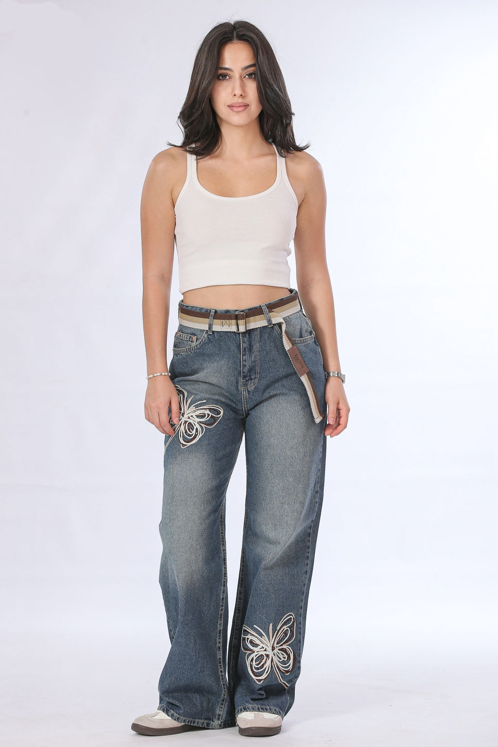 Baggy Denim with Butterfly Stitching - 11689