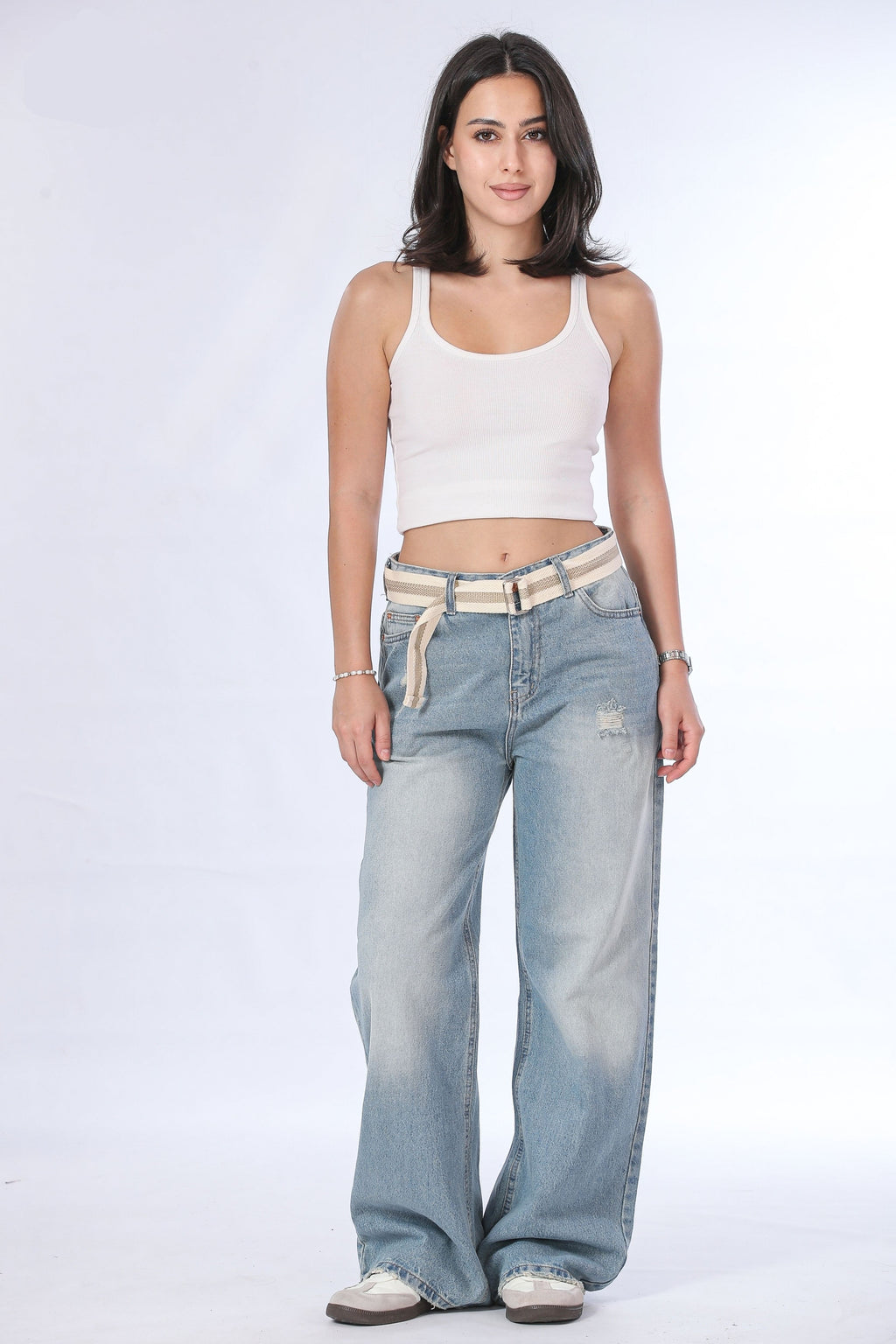 Ice Blue Baggy Denim with Canvas Belt - 11696
