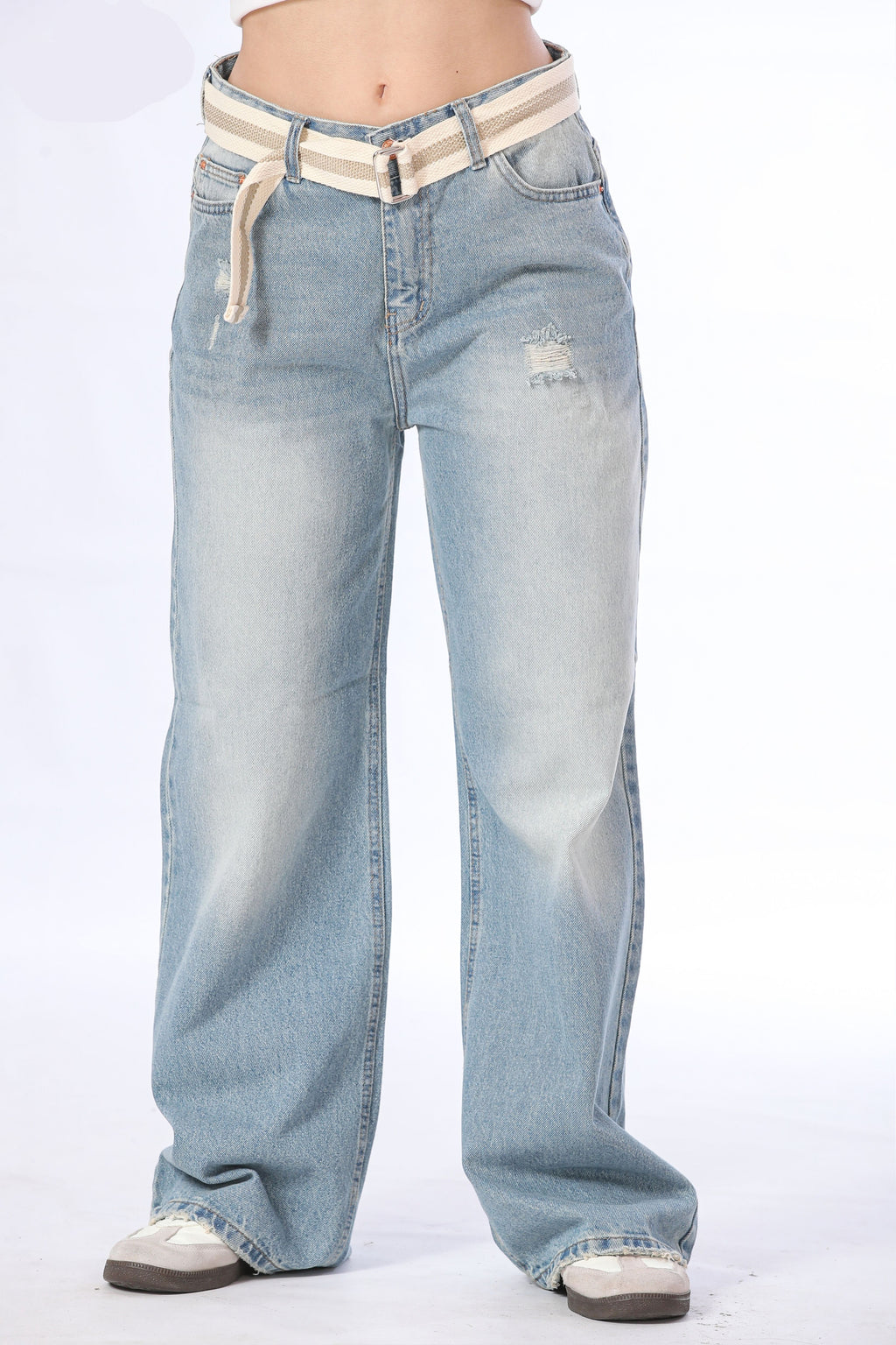 Ice Blue Baggy Denim with Canvas Belt - 11696