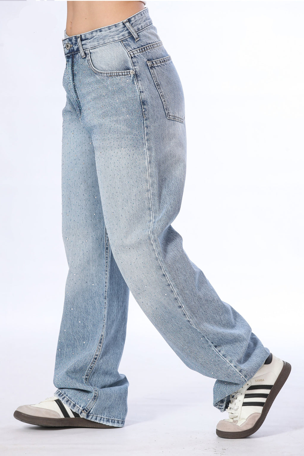 Scattered Crystal Baggy Jeans - 11723