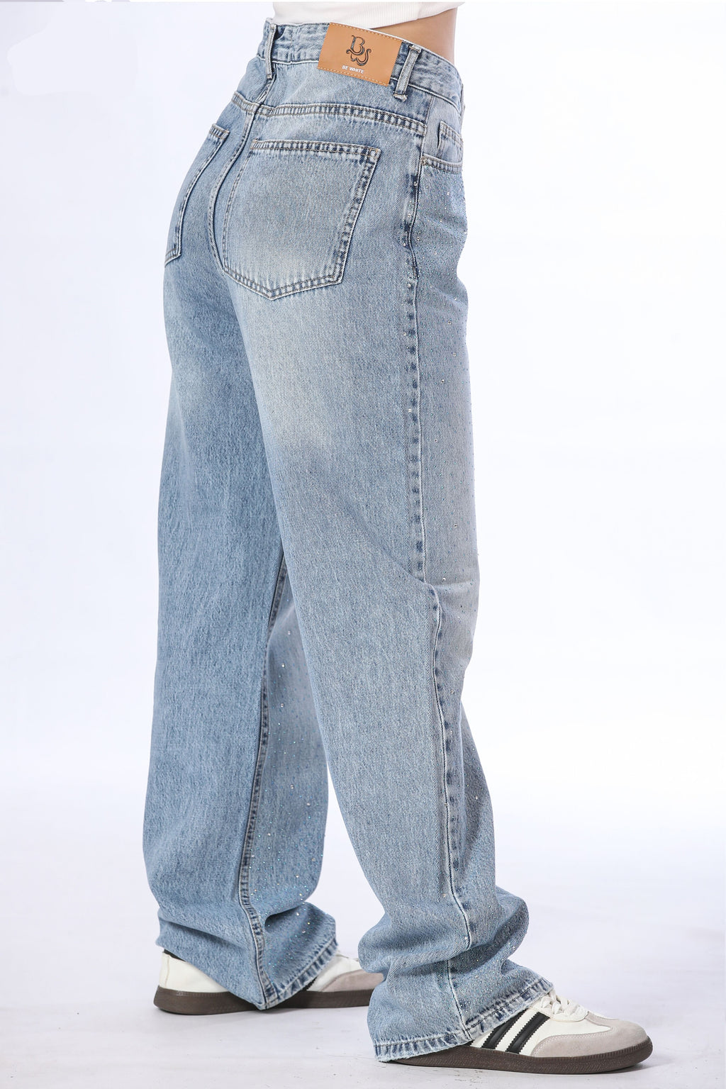 Scattered Crystal Baggy Jeans - 11723