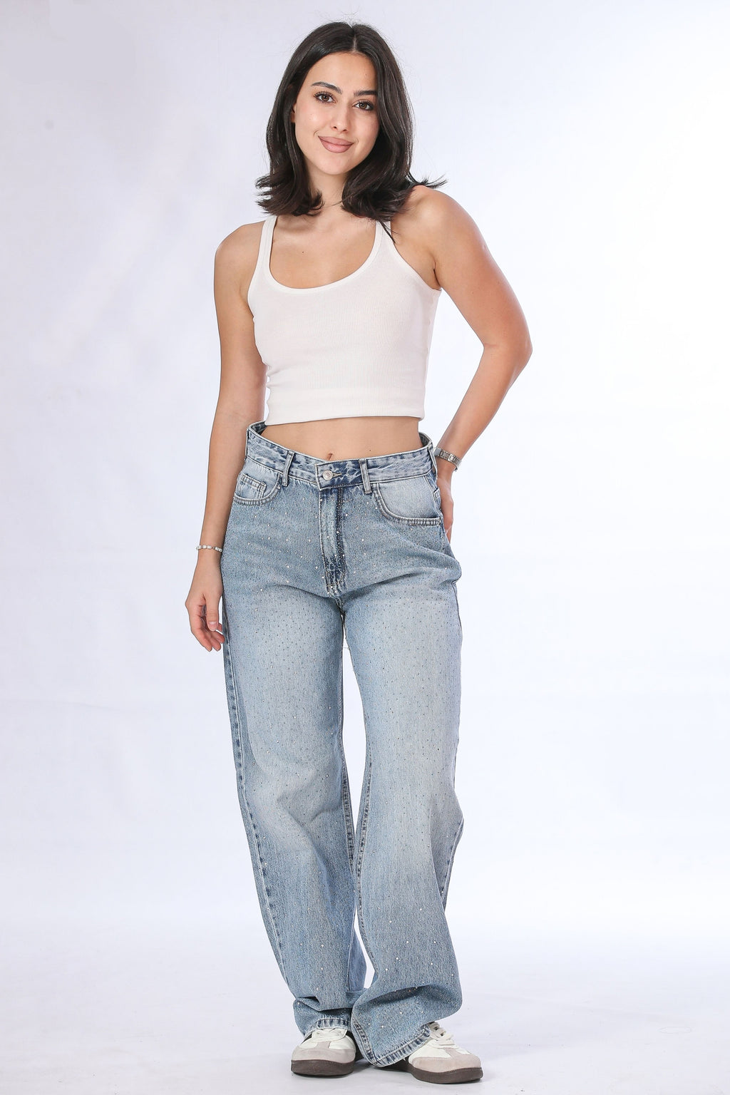 Scattered Crystal Baggy Jeans - 11723