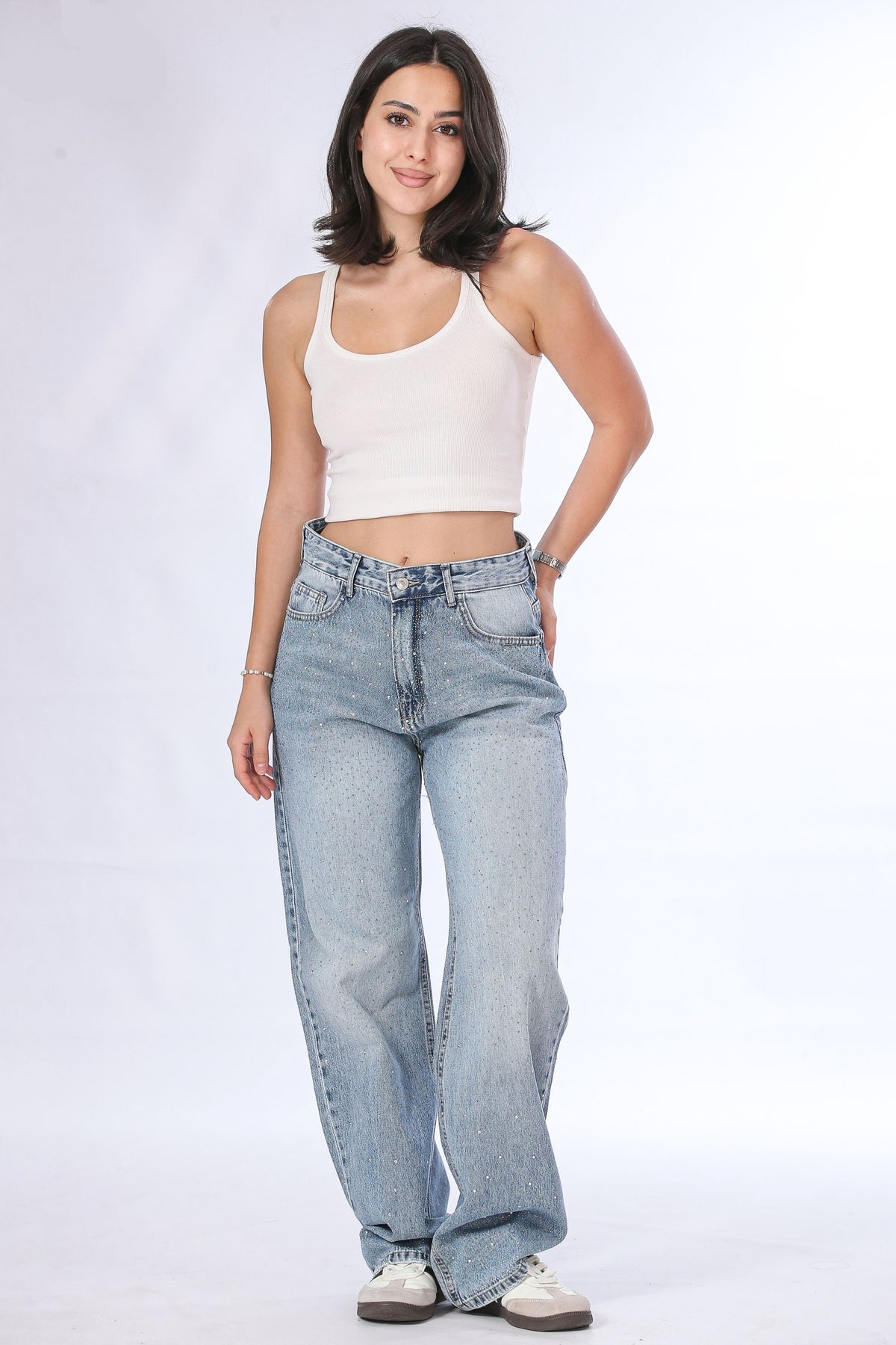 Scattered Crystal Baggy Jeans - 11723