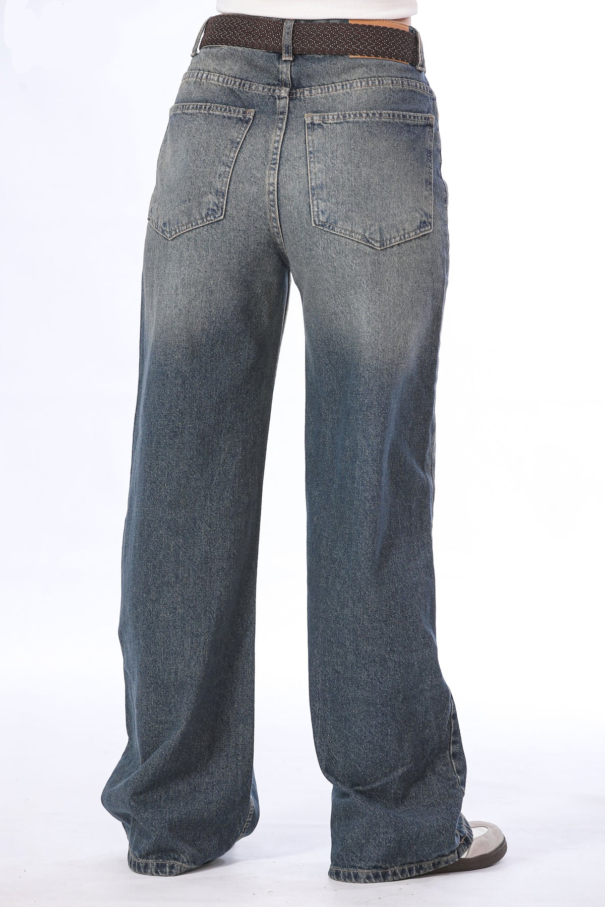 Light Blue Wide Leg Jeans with Canvas Belt - 11696