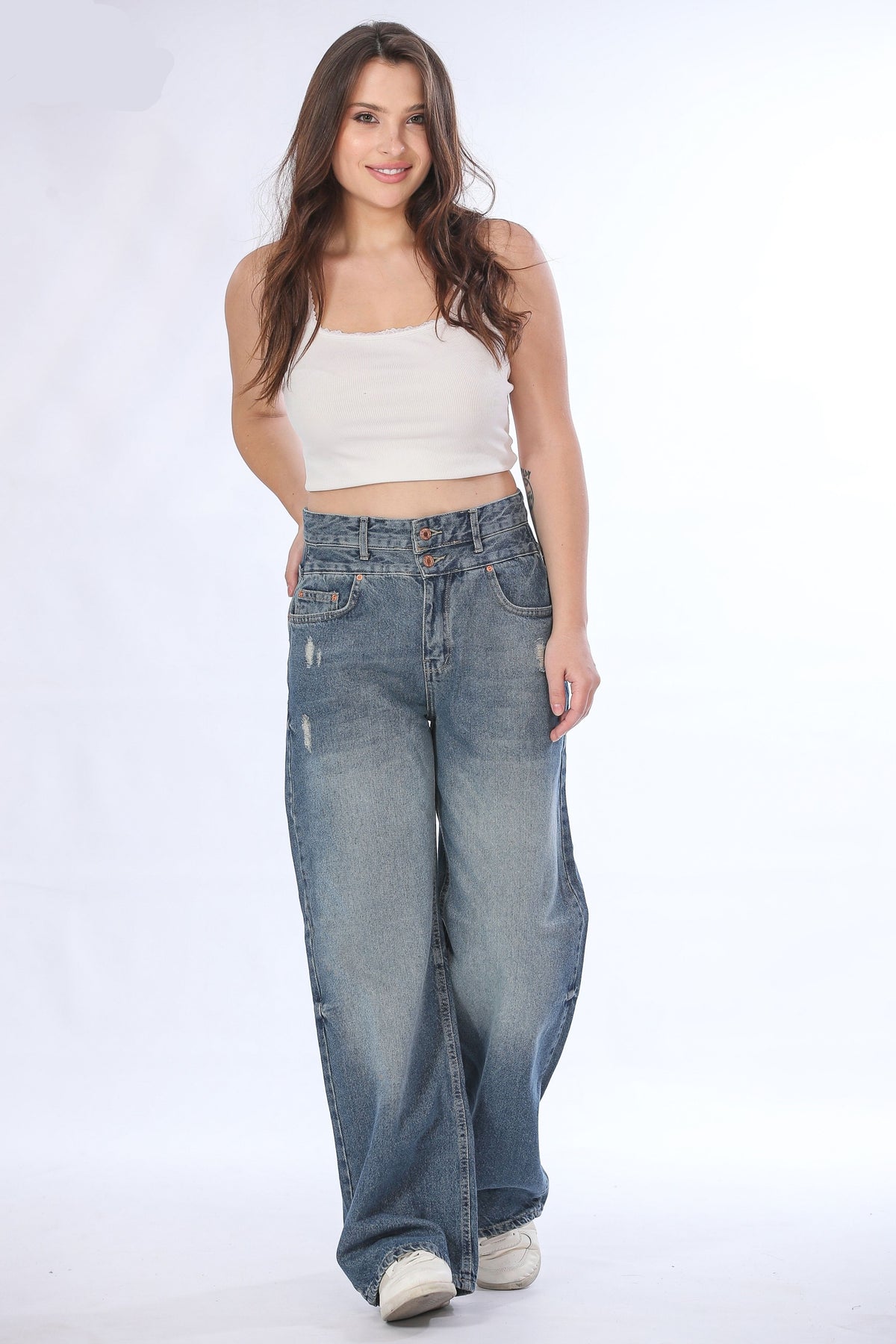High-Waist Double Button Wide Leg Jeans - 11693/2